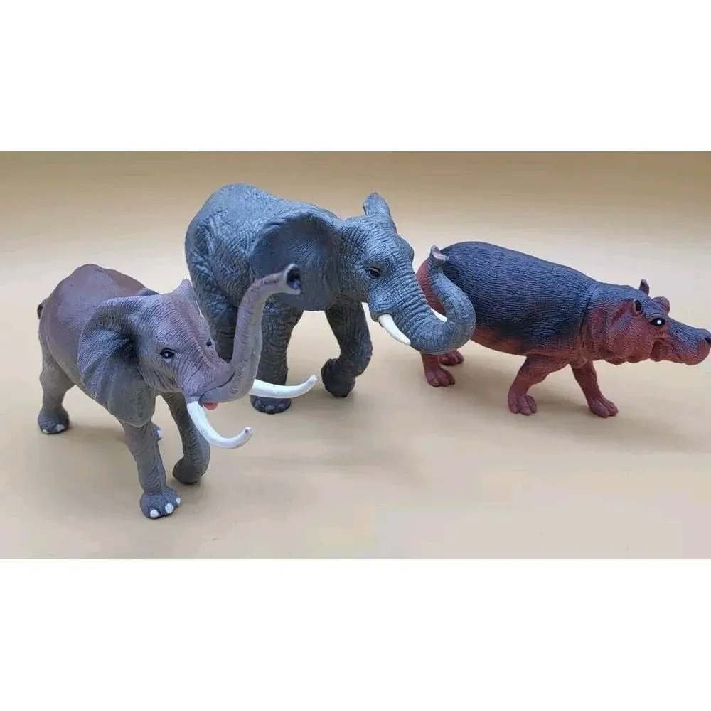 Lot Of 3 Animal Figures Elephants And Hippo